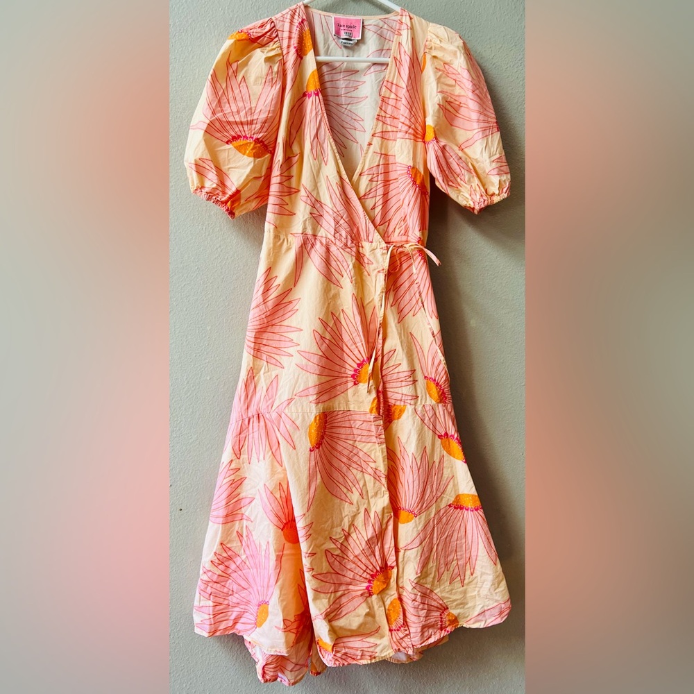 Kate Spade 100% Cotton Falling Flower Wrap Dress in Light Guava Juice Size 0 - Picture 3 of 8